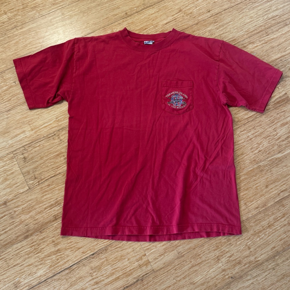 Red Treasure Island at the Mirage embroidered pocket logo t-shirt